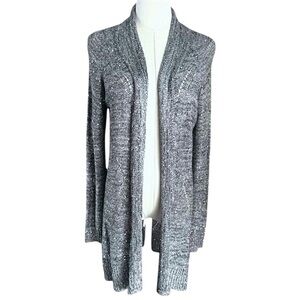 Belldini Gray Sequin Open Front Embellished Knit Cardigan Sweater Crochet Medium